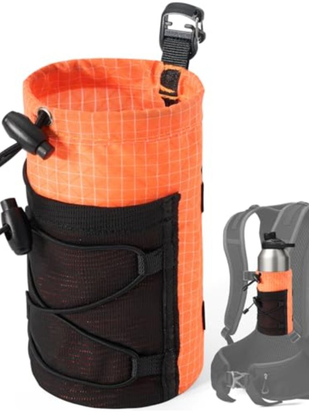 Water Bottle Holder Pouch with Hook Buckle Mesh Bag Backpack Accessory